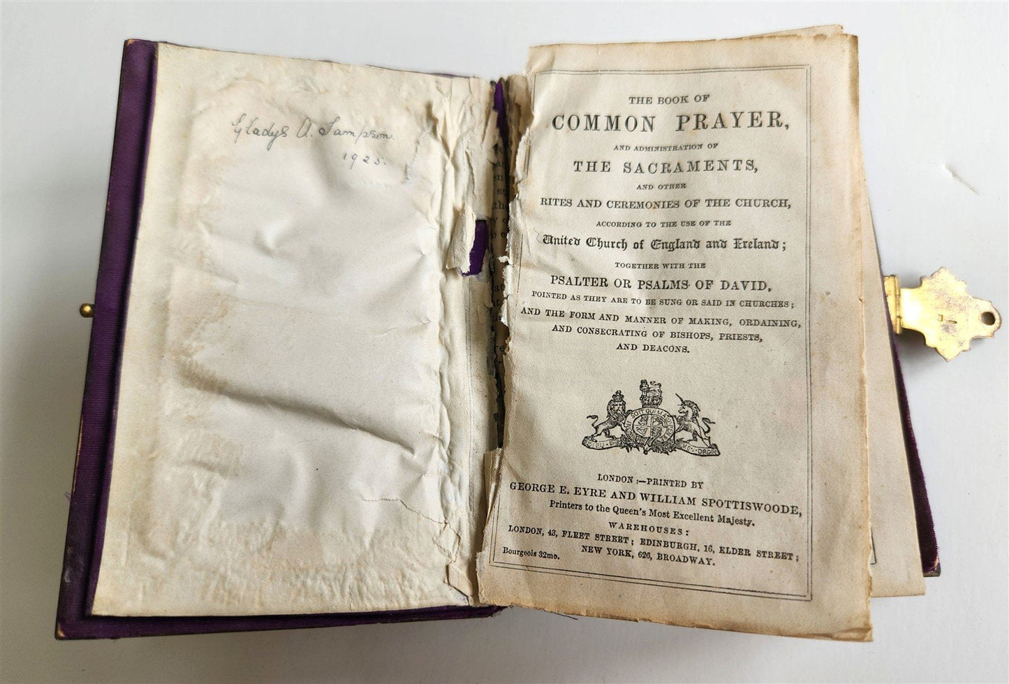 1865 TORTOISESHELL BINDING COMMON PRAYER BOOK & PSALMS in ENGLISH antique