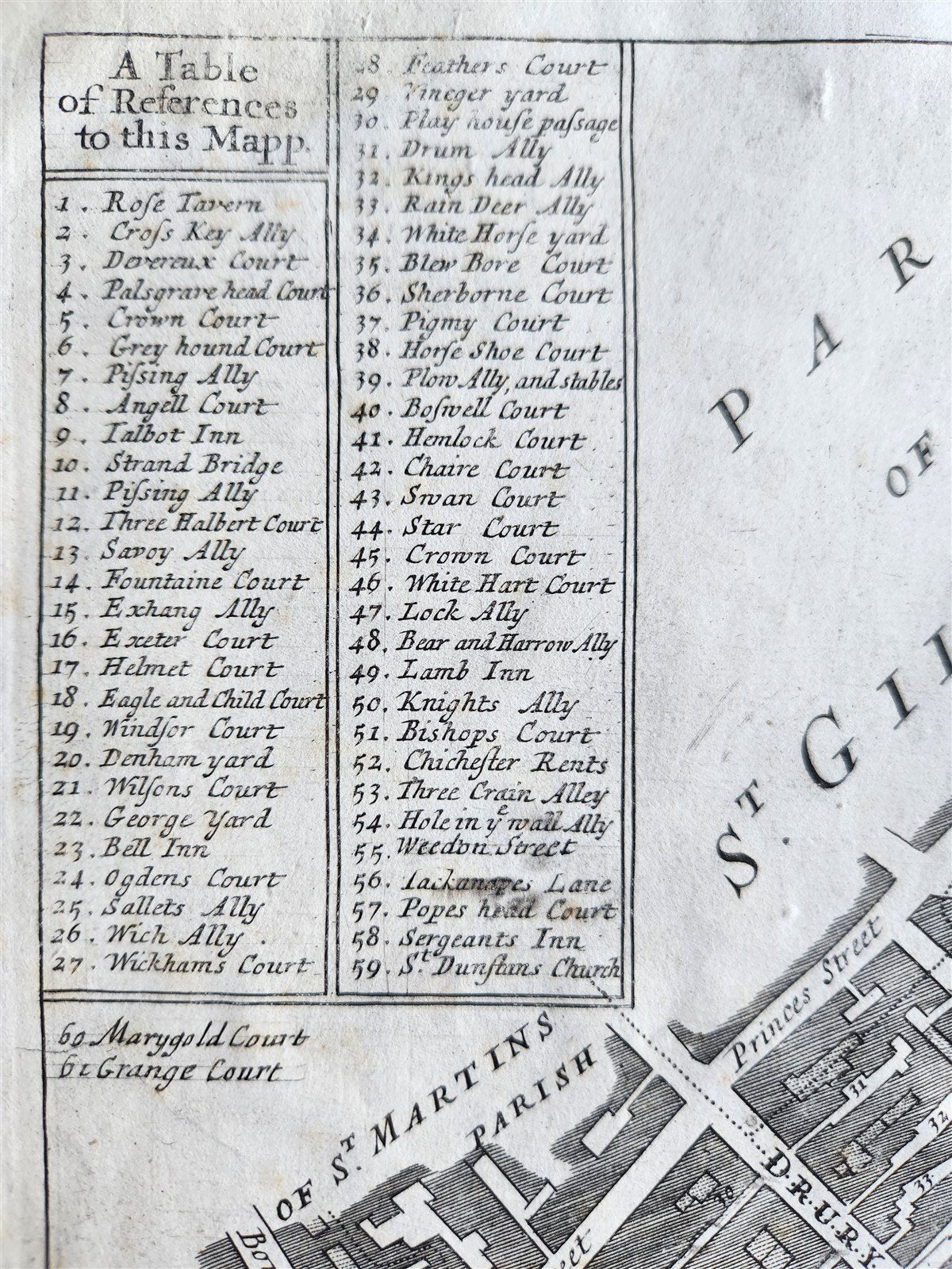 1720 MAP of LONDON antique MAPP OF PARISHES of ST.CLEMENTS DANES ST.MARY SAVOY