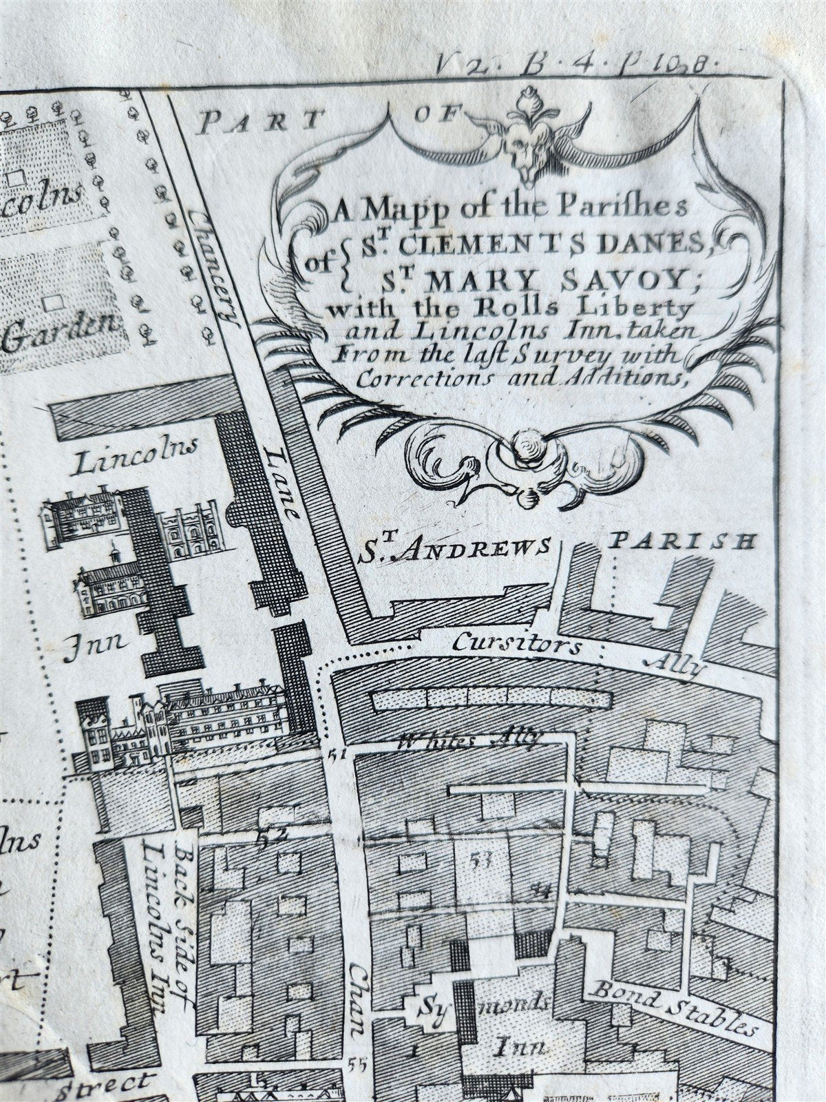 1720 MAP of LONDON antique MAPP OF PARISHES of ST.CLEMENTS DANES ST.MARY SAVOY