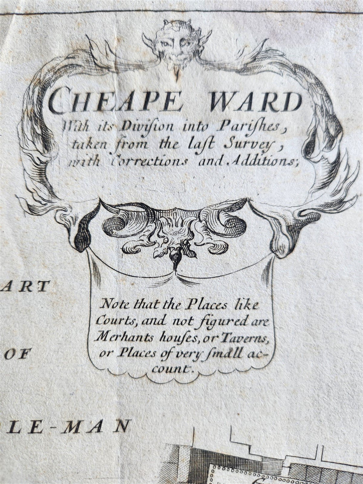 1720 Cheape Ward With its Division into Parishes ANTIQUE engraving LONDON MAP