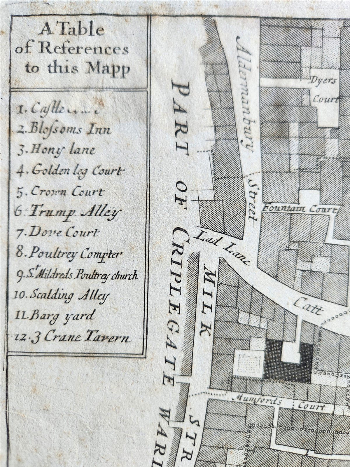 1720 Cheape Ward With its Division into Parishes ANTIQUE engraving LONDON MAP