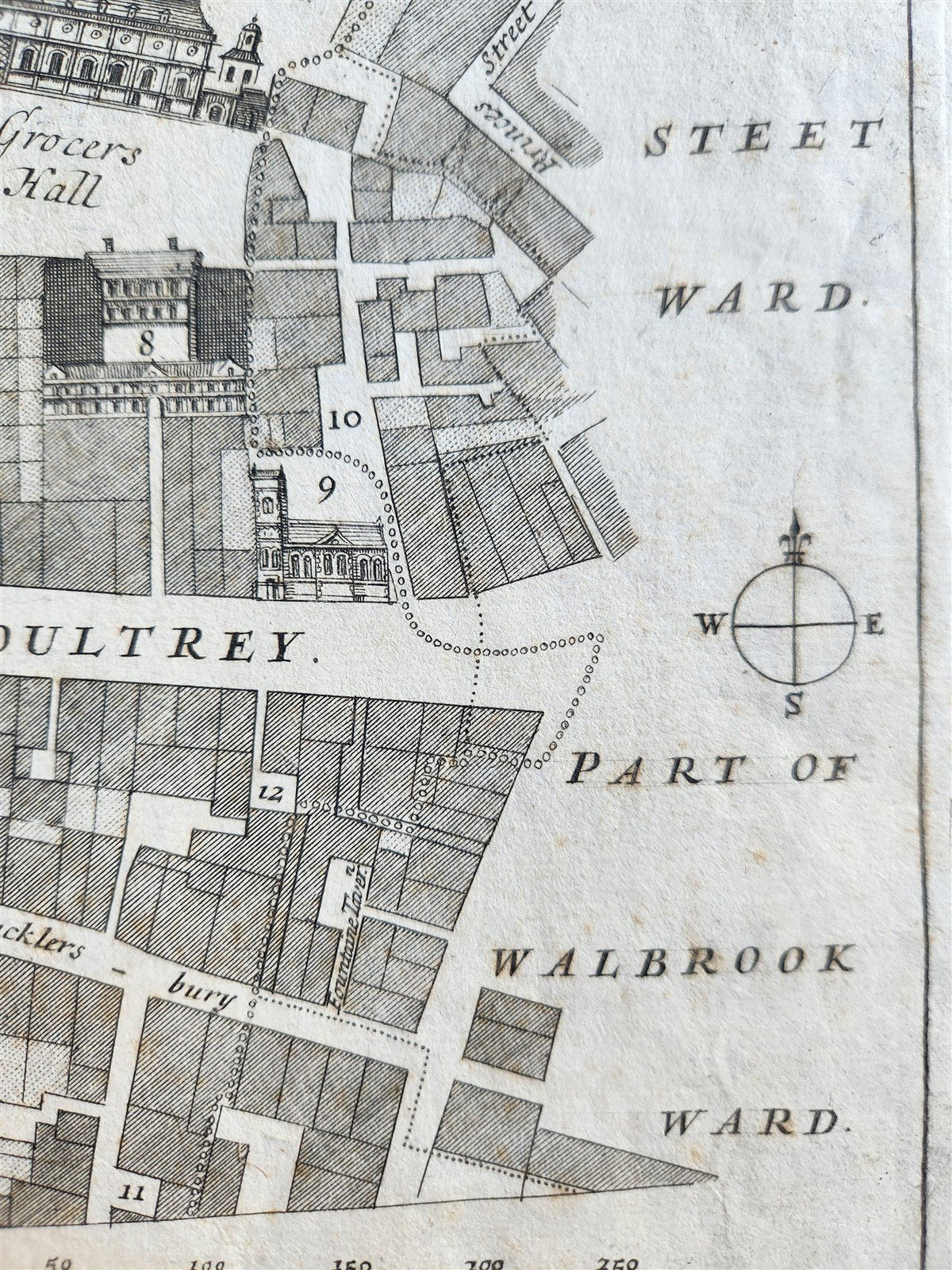1720 Cheape Ward With its Division into Parishes ANTIQUE engraving LONDON MAP