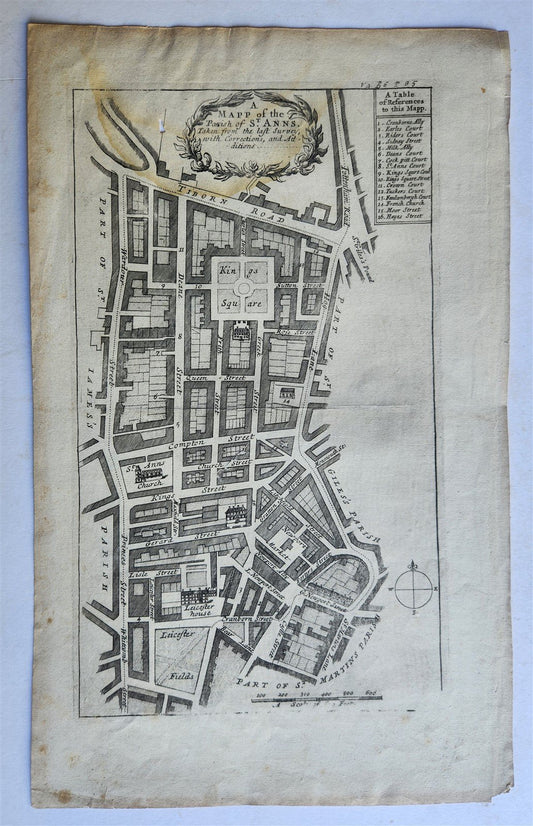 1754 MAP of LONDON antique A MAPP OF THE PARISH OF ST. ANNS