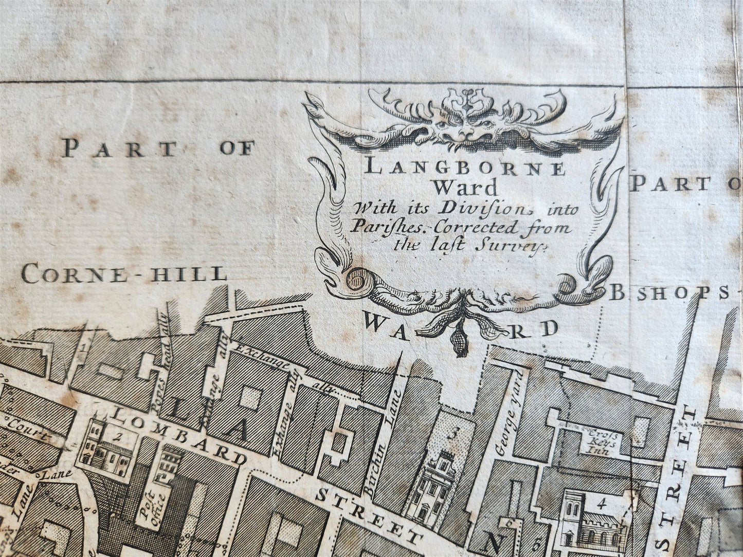 1754 MAP of LONDON antique LANGBORNE & CANDLEWICK WARD