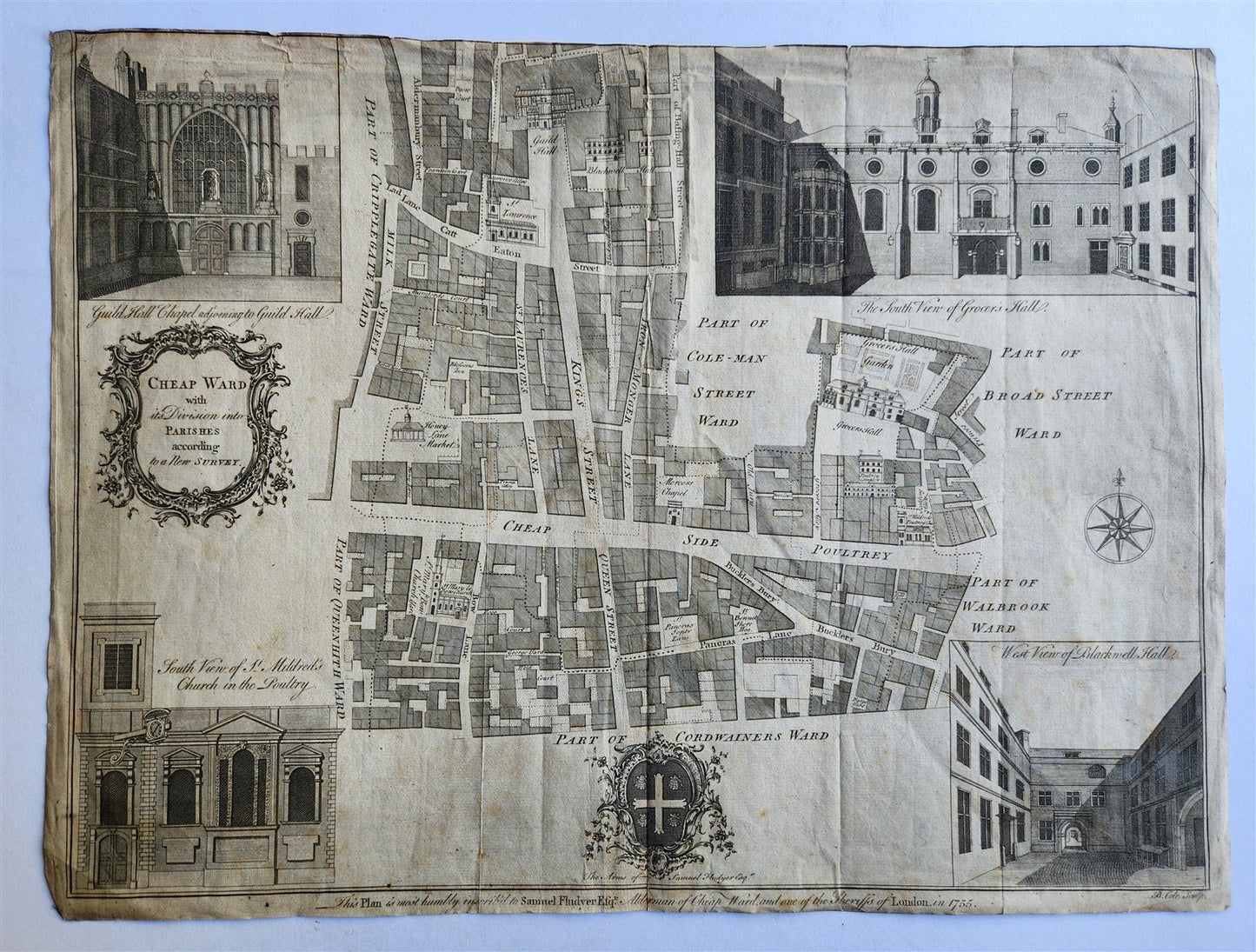 1755 MAP of LONDON antique CHEAP WARD