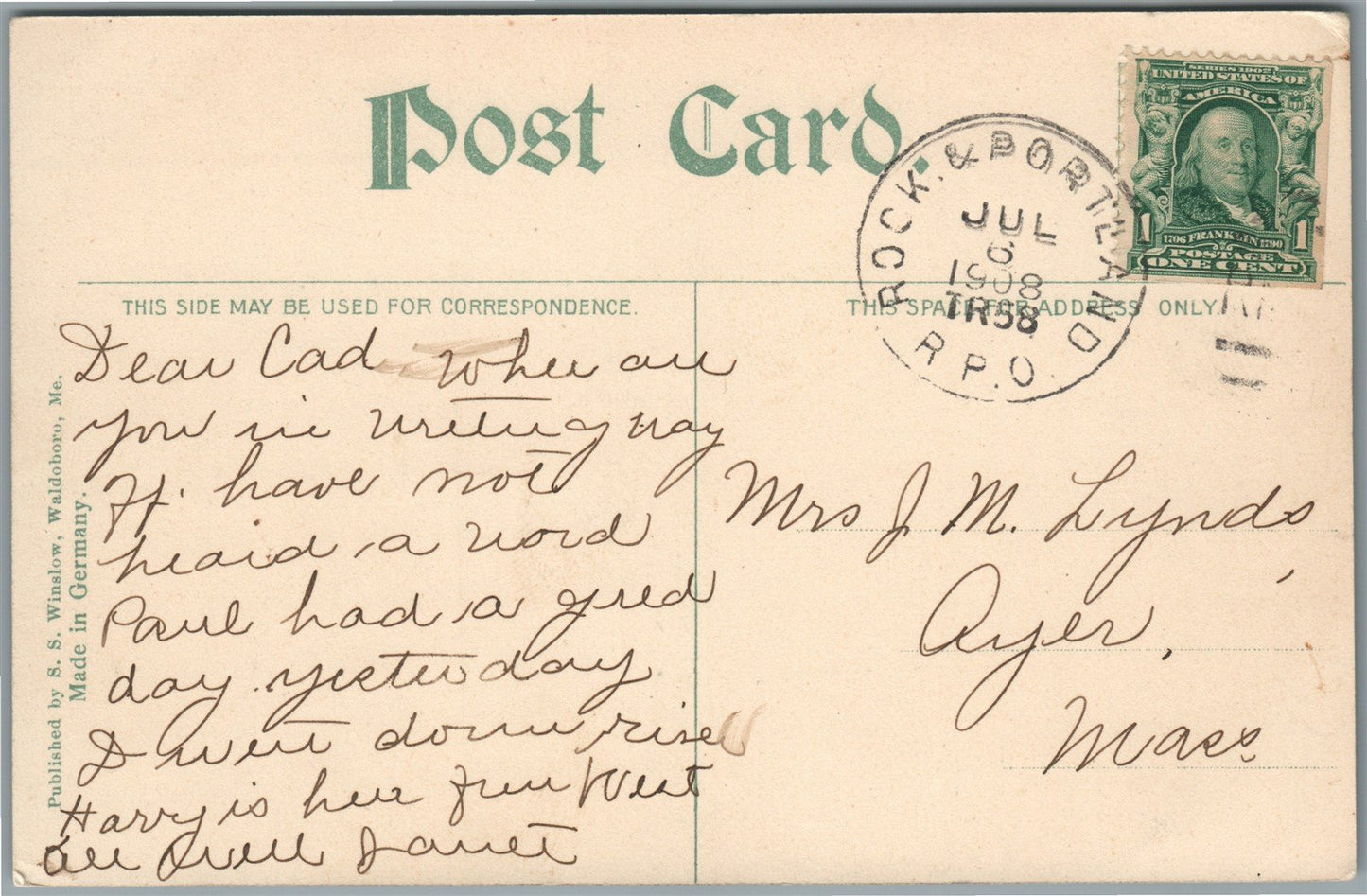WALDOBORO ME KALER CORNER ANTIQUE POSTCARD