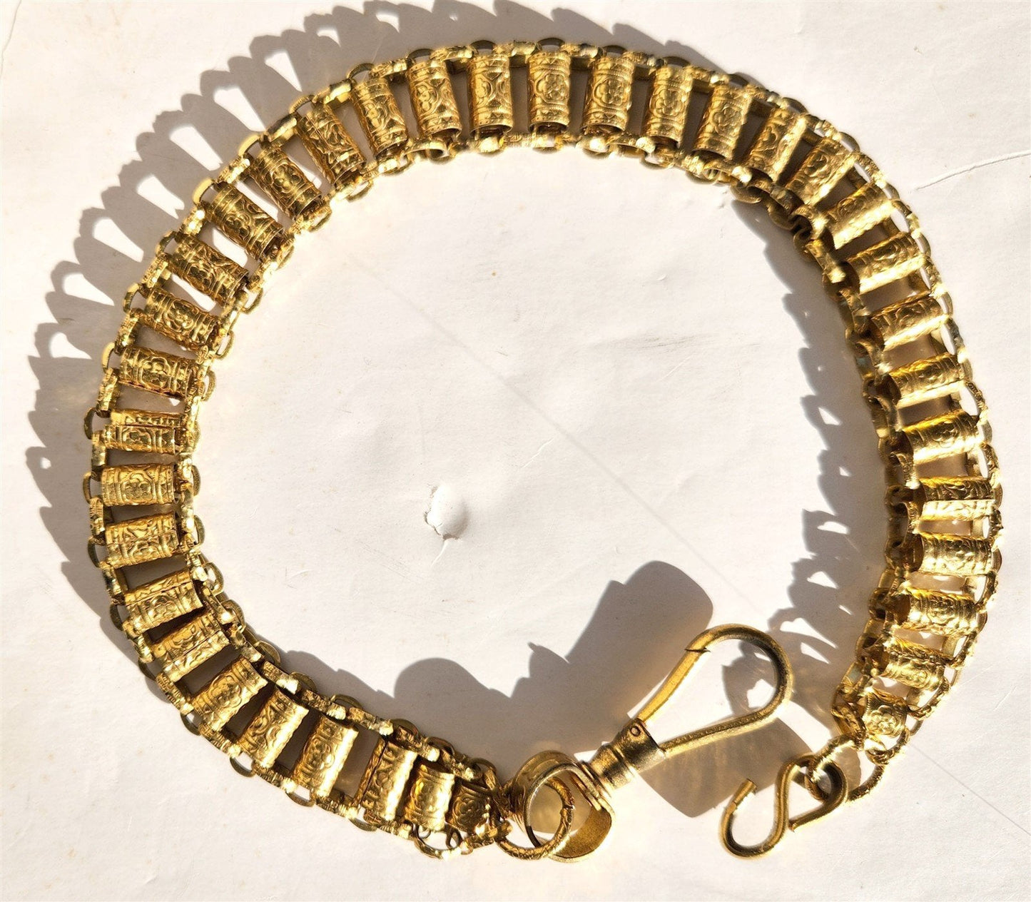 1900s ANTIQUE MASONIC UNIFORM BELT WORD HANGER GILT BRASS CHAIN 18"