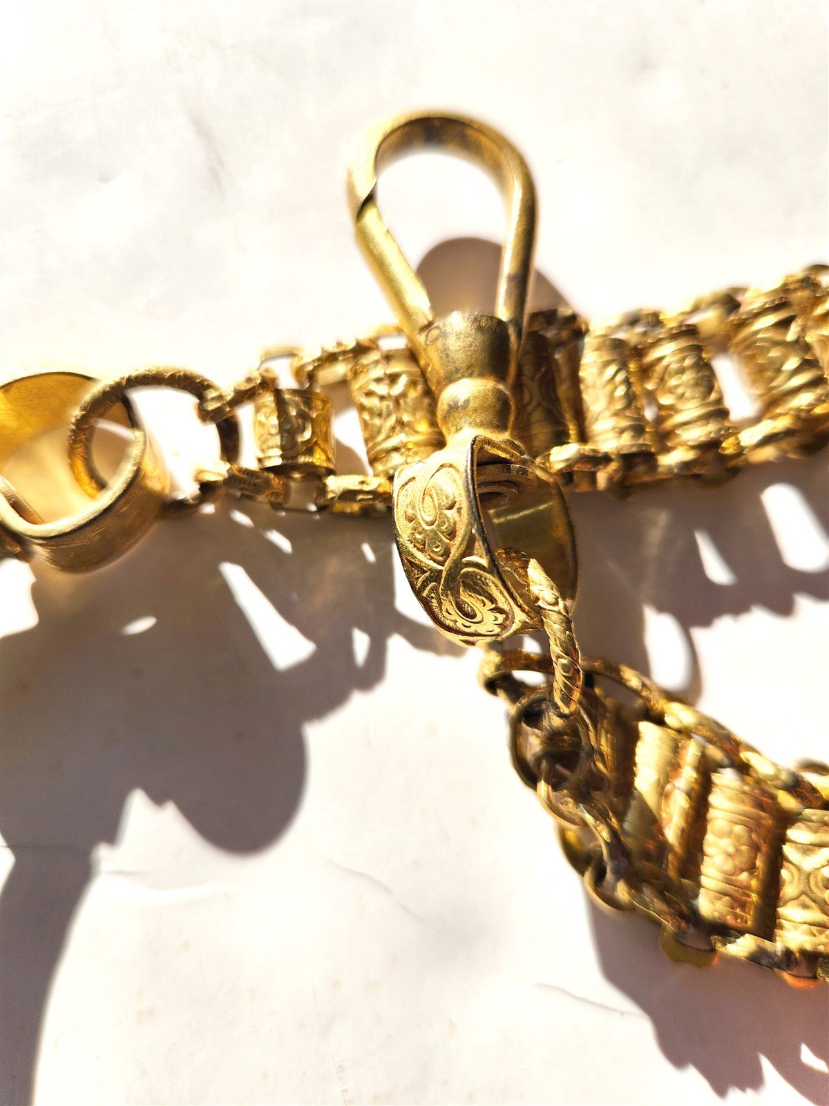 1900s ANTIQUE MASONIC UNIFORM BELT WORD HANGER GILT BRASS CHAIN 18"