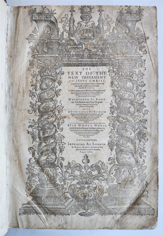 1601 BIBLE in ENGLISH antique FOLIO NEW TESTAMENT printed by Robert Barker