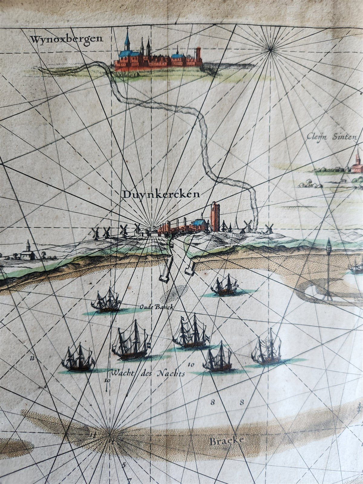 1640 SEA CHART of DUNKIRK COAST FRANCE antique MAP 20 by 31 inches by W.Blaeu