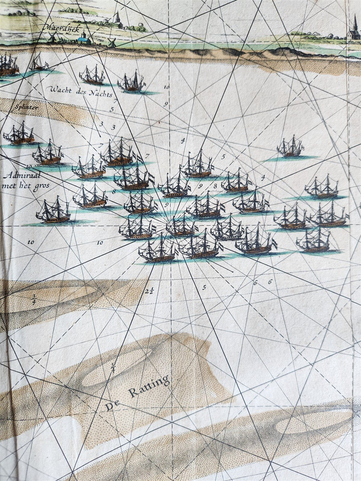 1640 SEA CHART of DUNKIRK COAST FRANCE antique MAP 20 by 31 inches by W.Blaeu