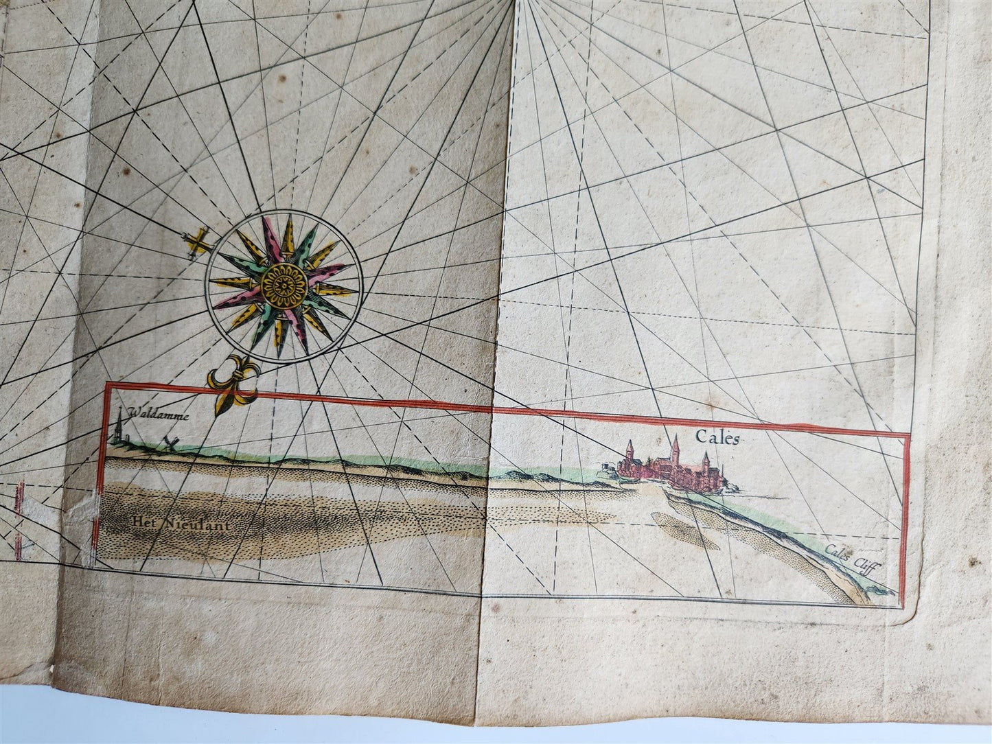 1640 SEA CHART of DUNKIRK COAST FRANCE antique MAP 20 by 31 inches by W.Blaeu