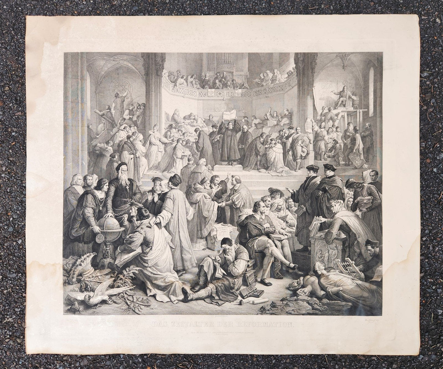 1867 THE REFORMATION LARGE ENGRAVING antique 26 by 30.5 inches