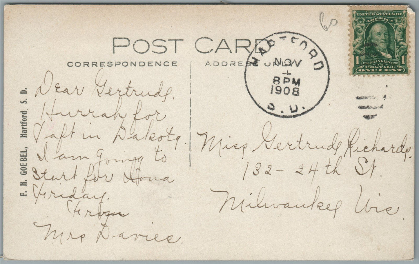 HARTFORD SD OAKS AVENUE ANTIQUE REAL PHOTO POSTCARD RPPC