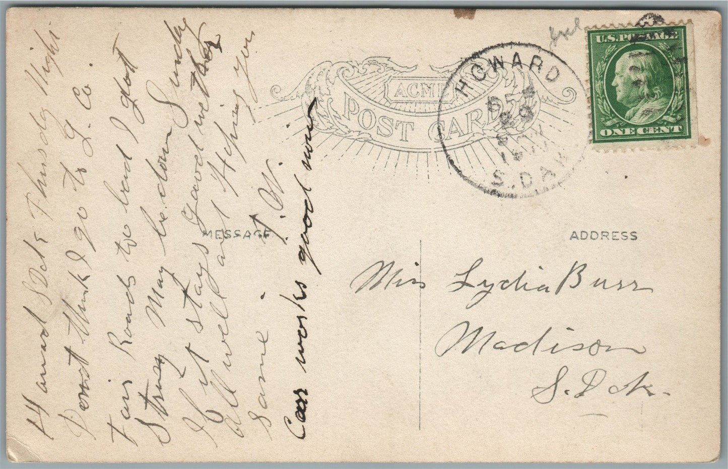 HOWARD SD STREET VIEW ANTIQUE REAL PHOTO POSTCARD RPPC