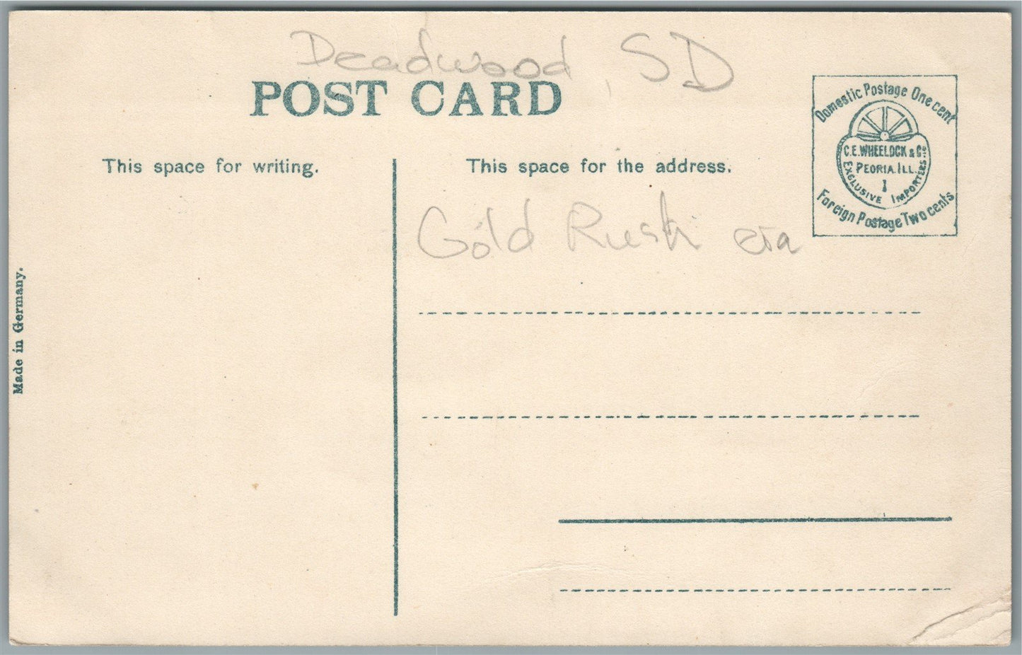 DEADWOOD SD GOLD RUSH ERA ANTIQUE POSTCARD