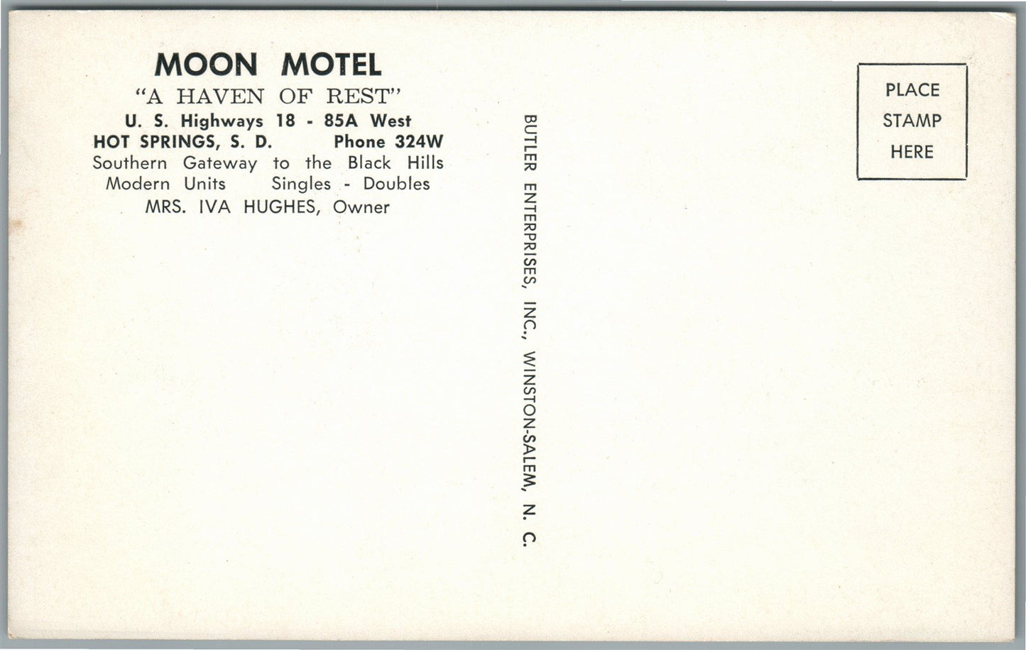 WEST HOT SPRINGS SD MOON HOTEL VINTAGE POSTCARD
