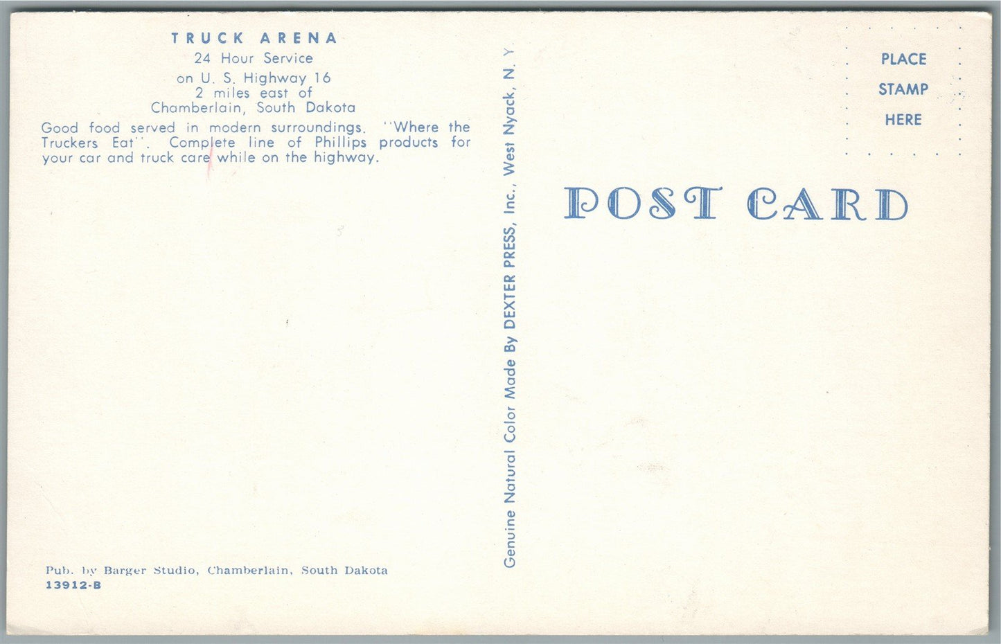 CHAMBERLAIN SD GAS STATION PHILLIPS TRUCK ARENA VINTAGE POSTCARD