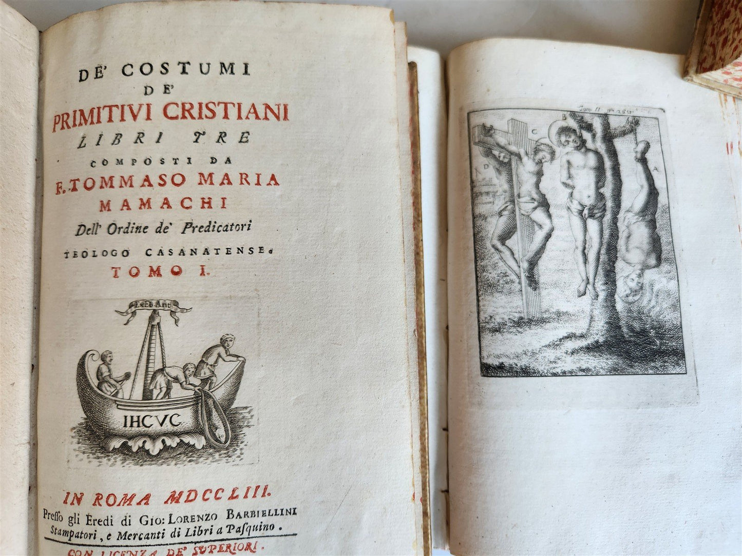 1753 ILLUSTRATED TORTURE & EXECUTION of EARLY CHRISTIANS antique 3 VOLS vellum