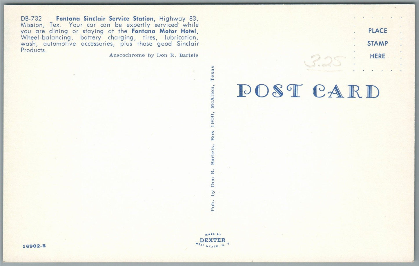 FONTANA TX SINCLAIR GAS STATION VINTAGE POSTCARD