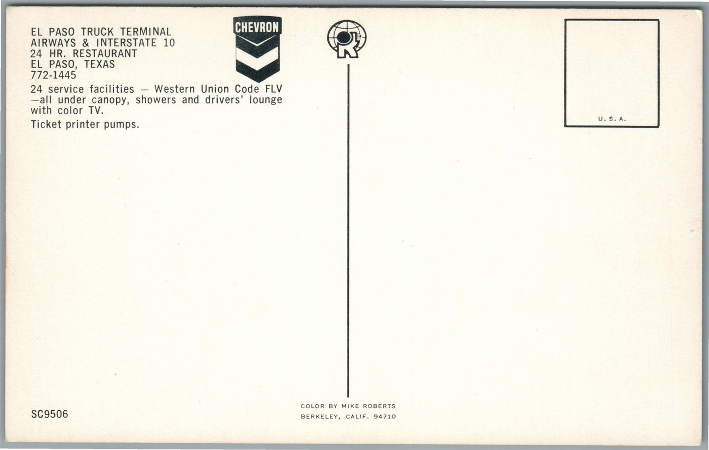 EL PASO TX TRUCK TERMINAL HEVRON STANDARD OIL SIGN VINTAGE POSTCARD