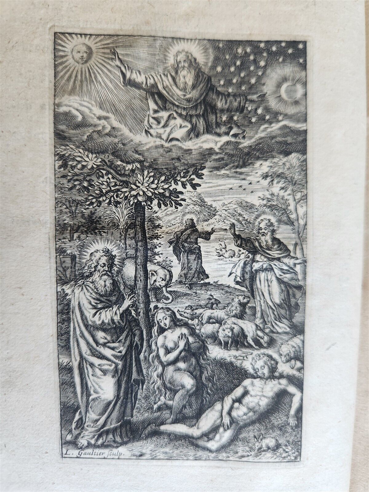 1610 BIBLE COMMENTARY by PETRUS AUREOLI antique BLIND STAMPED PIGSKIN w/ CLASPS