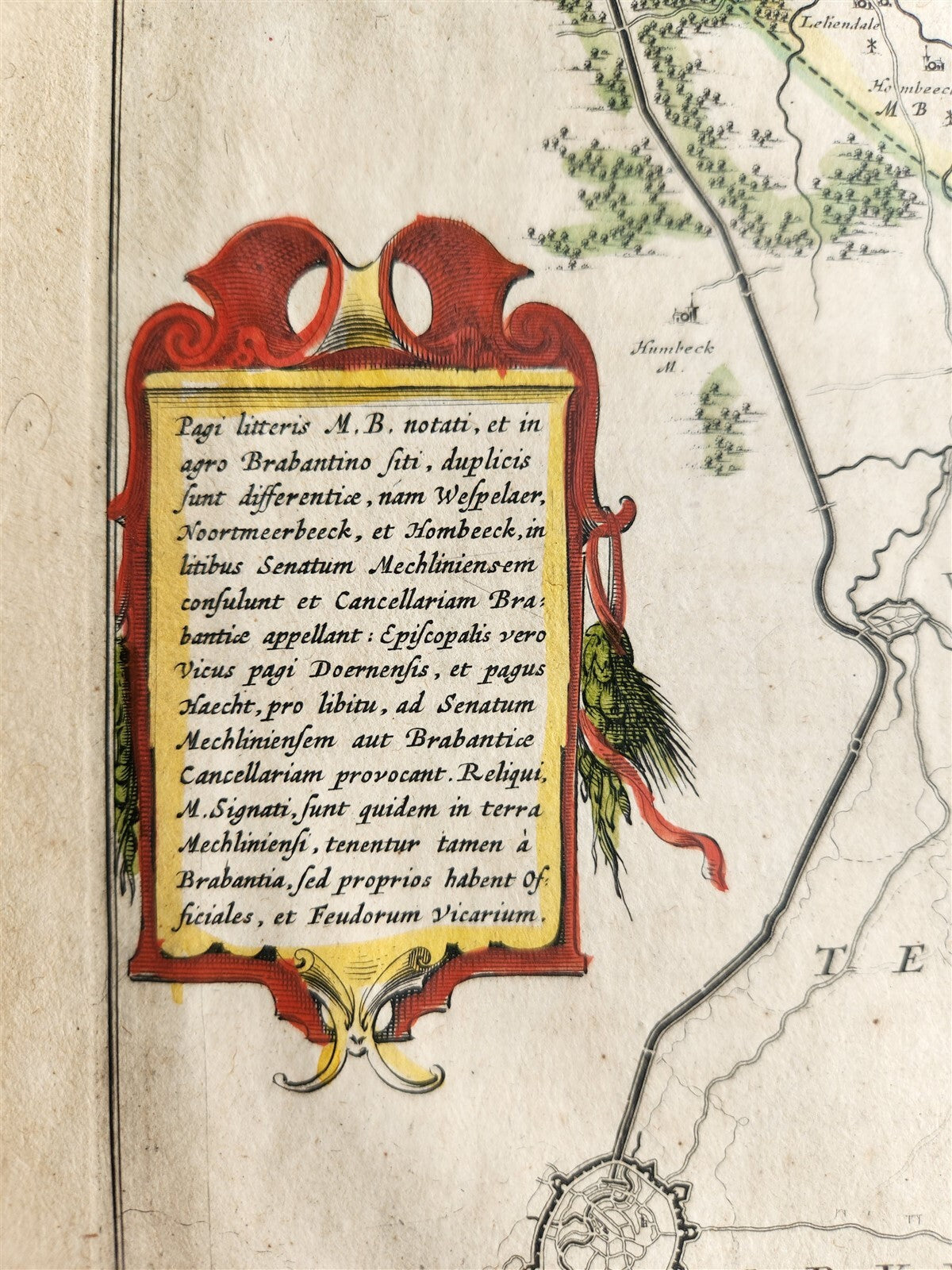 1640 MAP of MECHLIN AERSCHOT BELGIUM WILLEM BLAEU antique AUTHENTIC hand colored