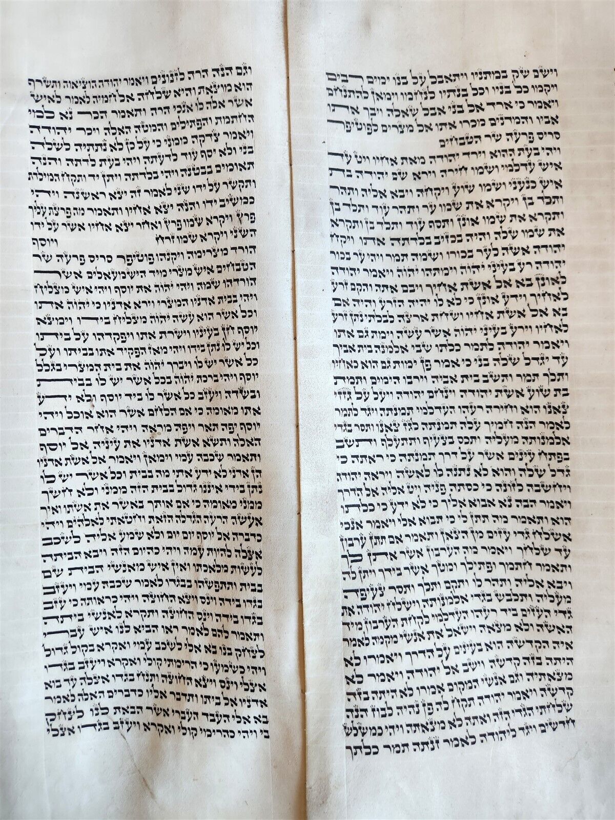 TORAH SCROLL large FRAGMENT MANUSCRIPT VELLUM antique BIBLE GENESIS 32:3-47:18