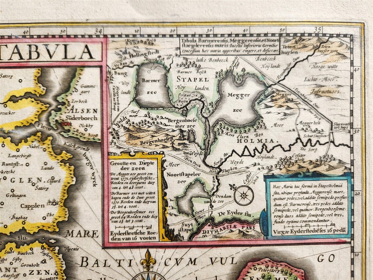 1640 MAP of GERMANY HOLSTEIN by WILLEM BLAEU antique AUTHENTIC hand colored
