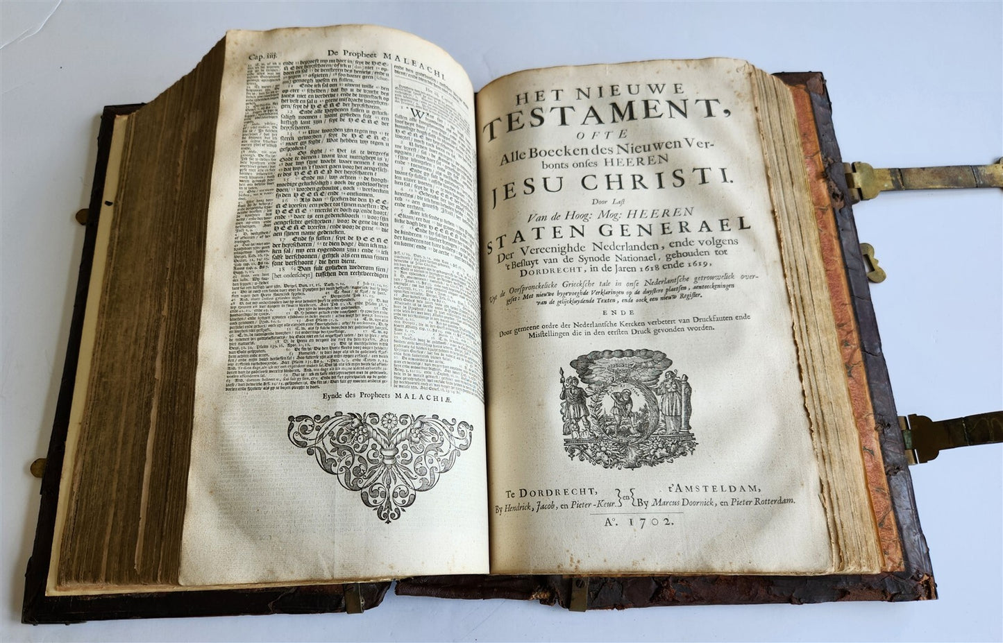 1702 BIBLE in DUTCH MASSIVE FOLIO antique ILLUSTRATED w/6 MAPS incl. WORLD'S MAP