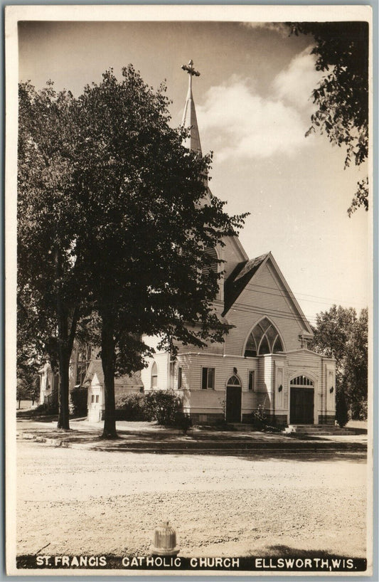 ELLSWORTH WI ST.FRANCIS CATHOLIC CHURCH VINTAGE REAL PHOTO POSTCARD RPPC