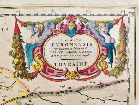 1640 MAP of FRANCE TOURAINE by WILLEM BLAEU antique AUTHENTIC hand colored