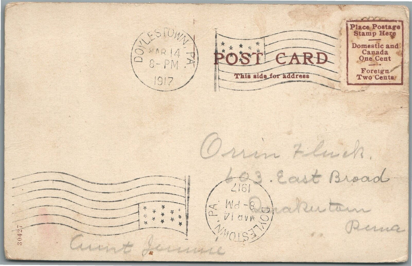 DOYLESTOWN PA REFORMED CHURCH ANTIQUE POSTCARD