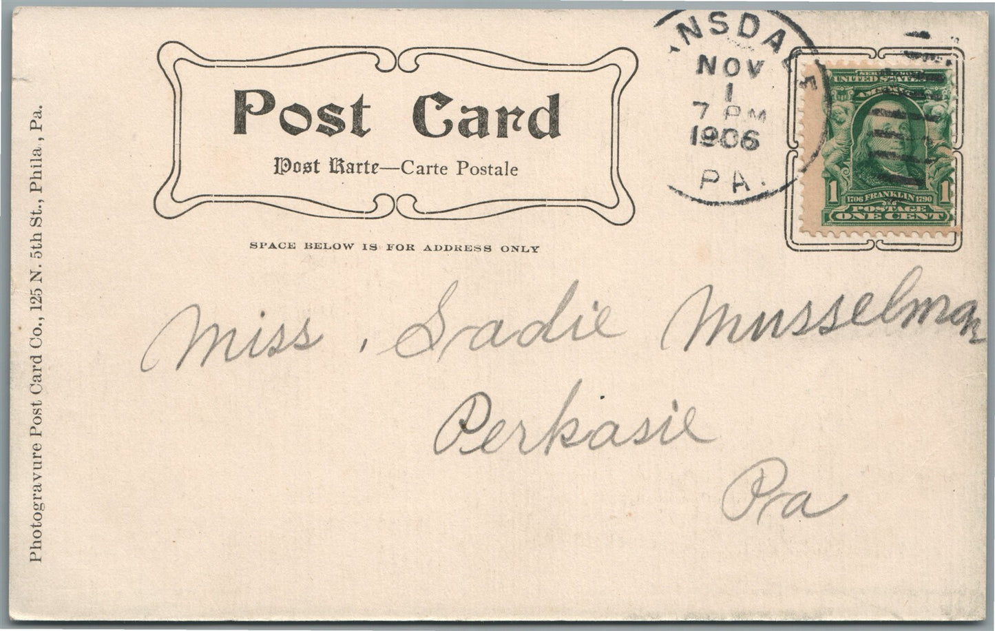 LANSDALE PA COLUMBIA AVENUE ANTIQUE POSTCARD