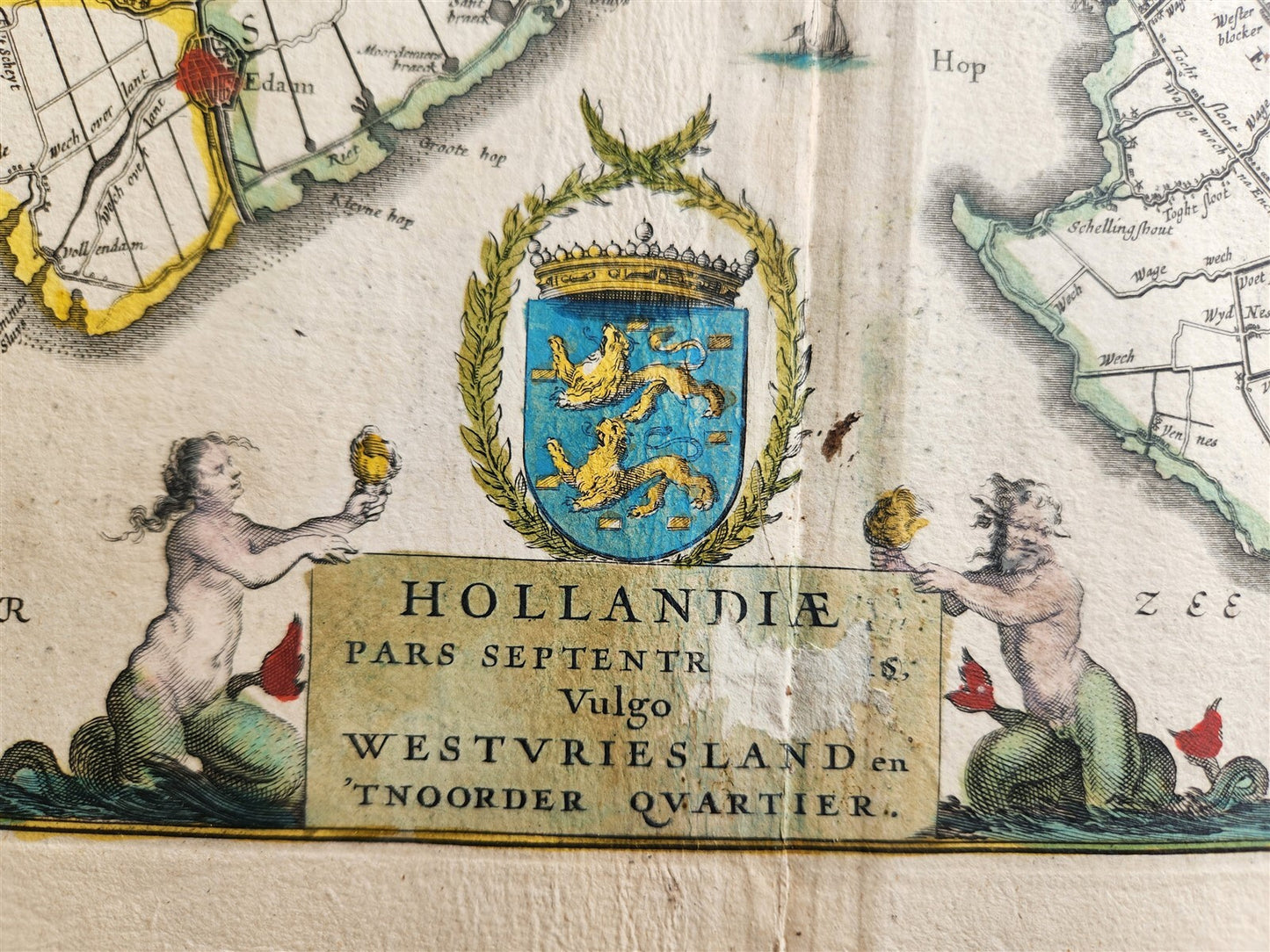 1640 MAP of HOLLANDIA NETHERLANDS by WILLEM BLAEU antique AUTHENTIC