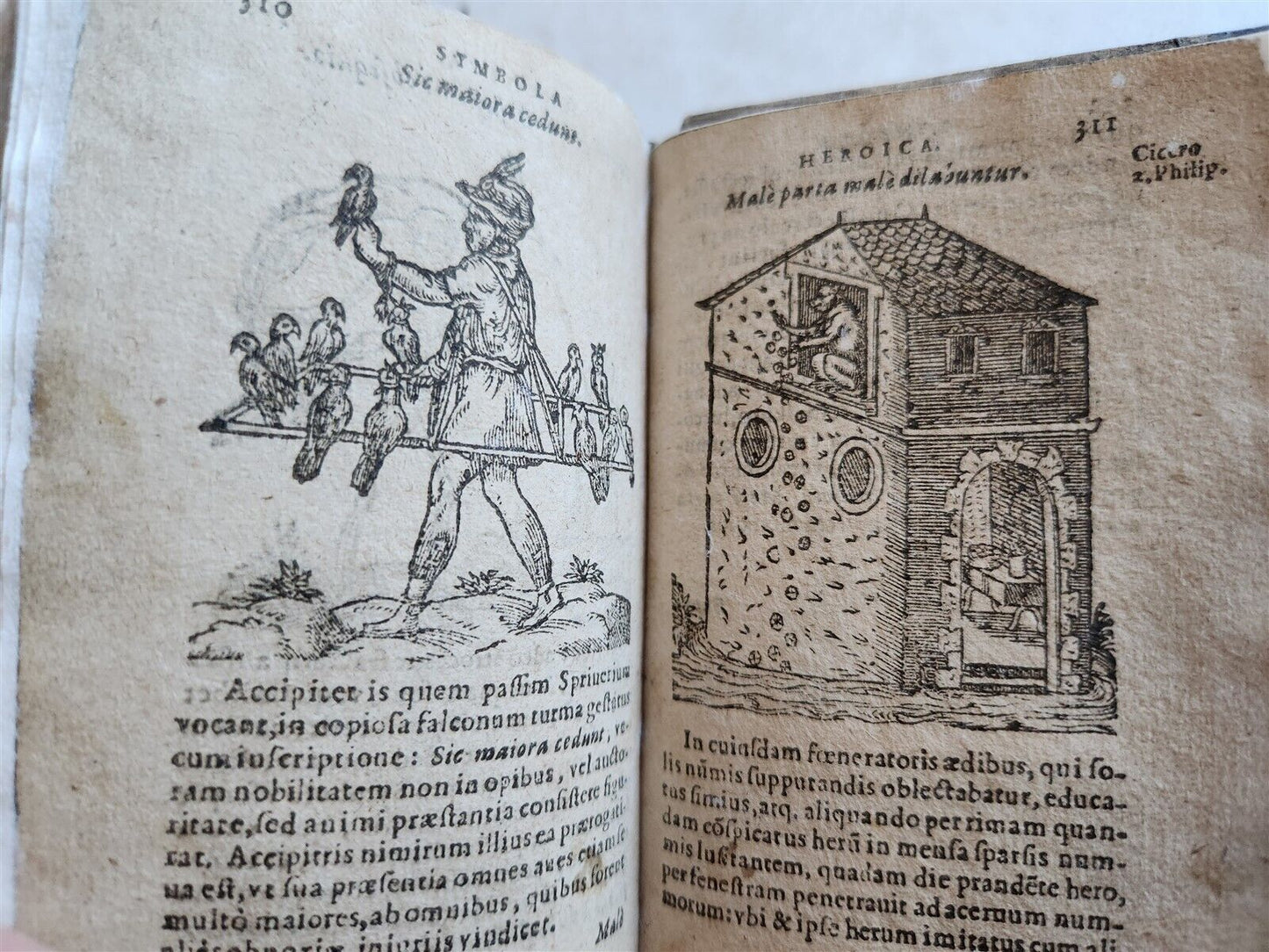 1596-1600 EMBLEMATA antique ILLUSTRATED w/ 270 WOODCUTS PLANTIN VELLUM BINDING