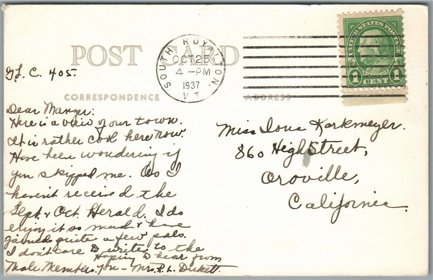 SO. ROYALTON VT GENERAL VIEW 1937 VINTAGE REAL PHOTO POSTCARD RPPC