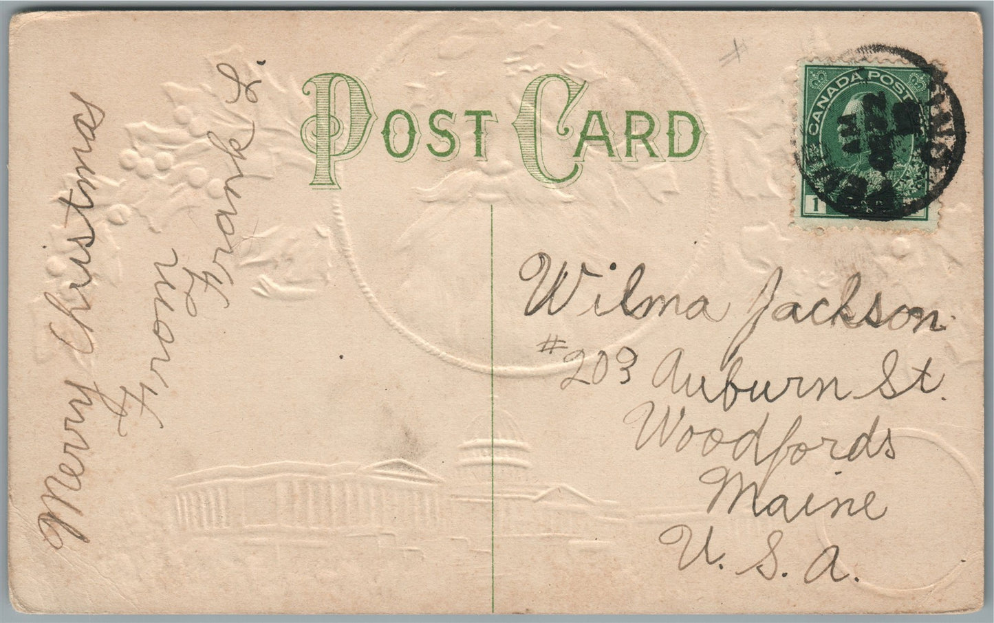 CHRISTMAS SANTA & CAPITOL ANTIQUE POSTCARD