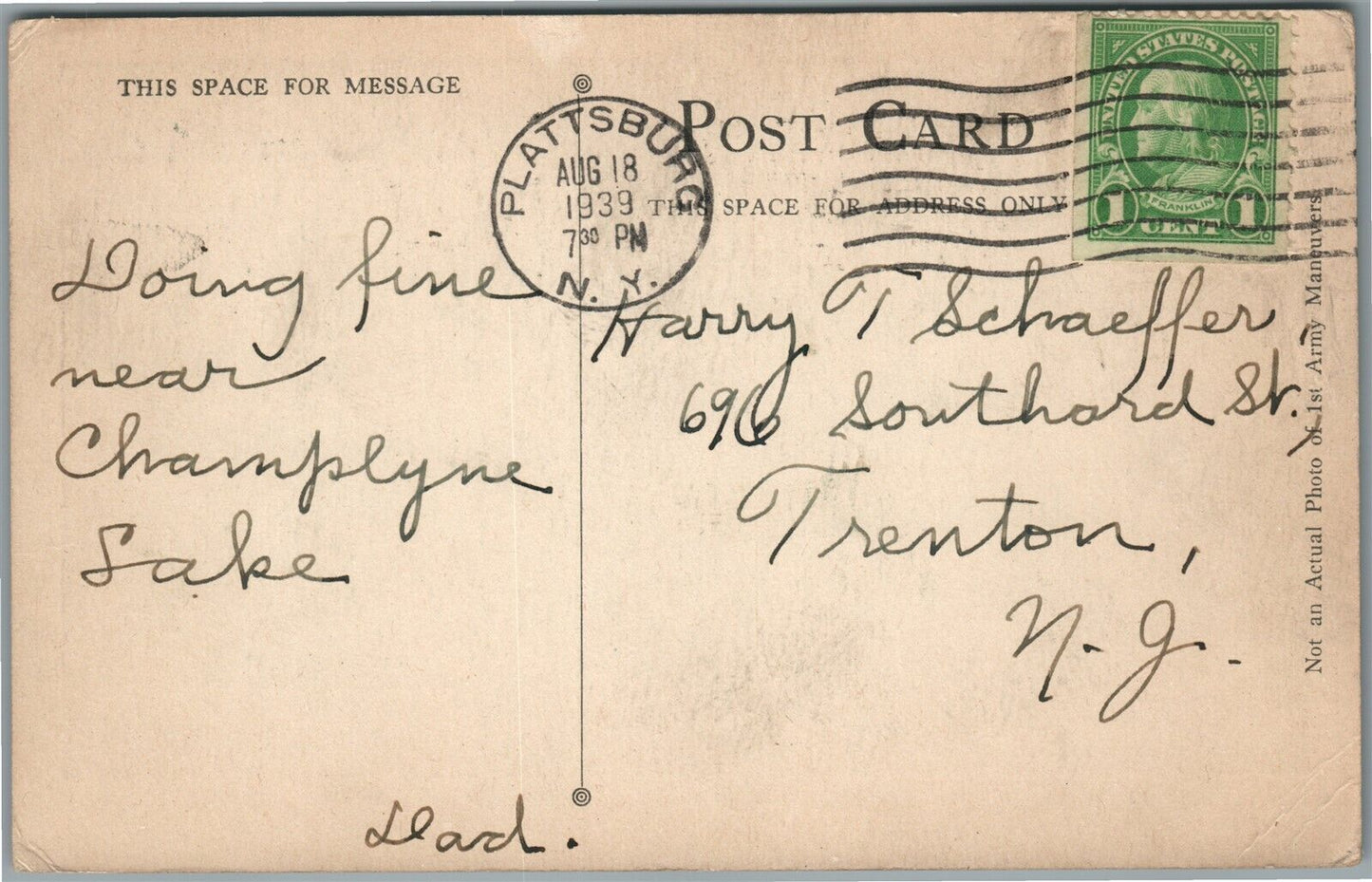 PLATTSBURG NY US ARMY MILITARY MANEUVERES WWII ERA 1939 ANTIQUE POSTCARD