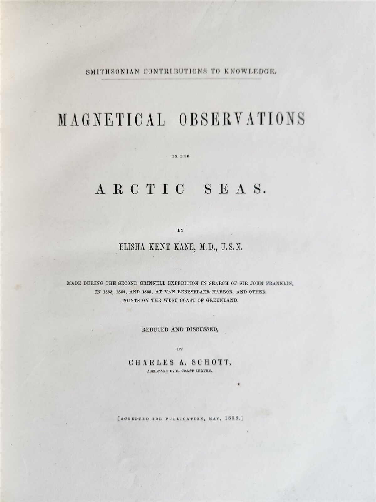 1860 MAGNETICAL OBSERVATIONS IN THE ARCTIC SEAS Antique by E. Kane & C. Schott