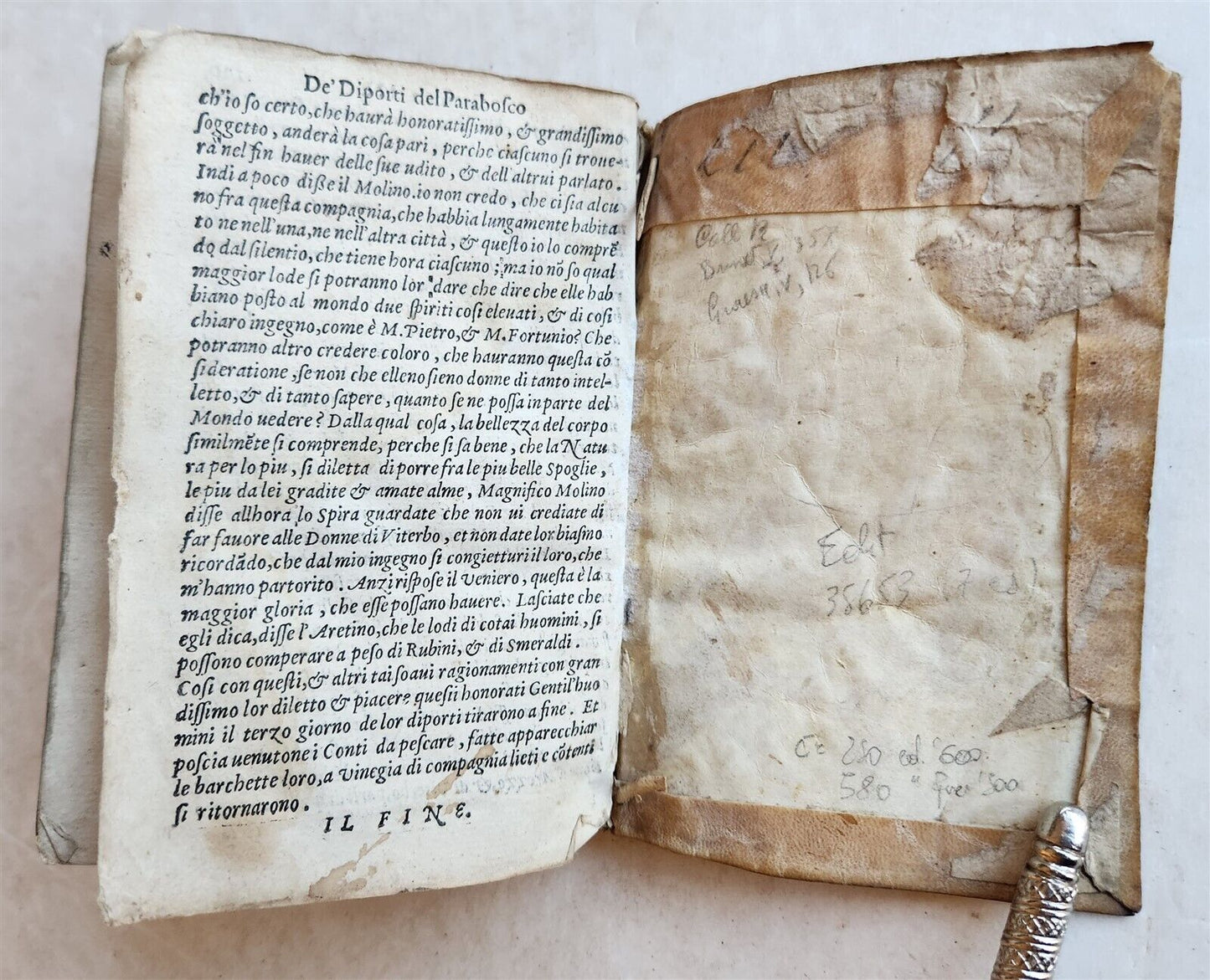 1586 GLI DIPORTI by Girolamo Parabosco antique 16th CENTURY VELLUM BOUND ITALIAN
