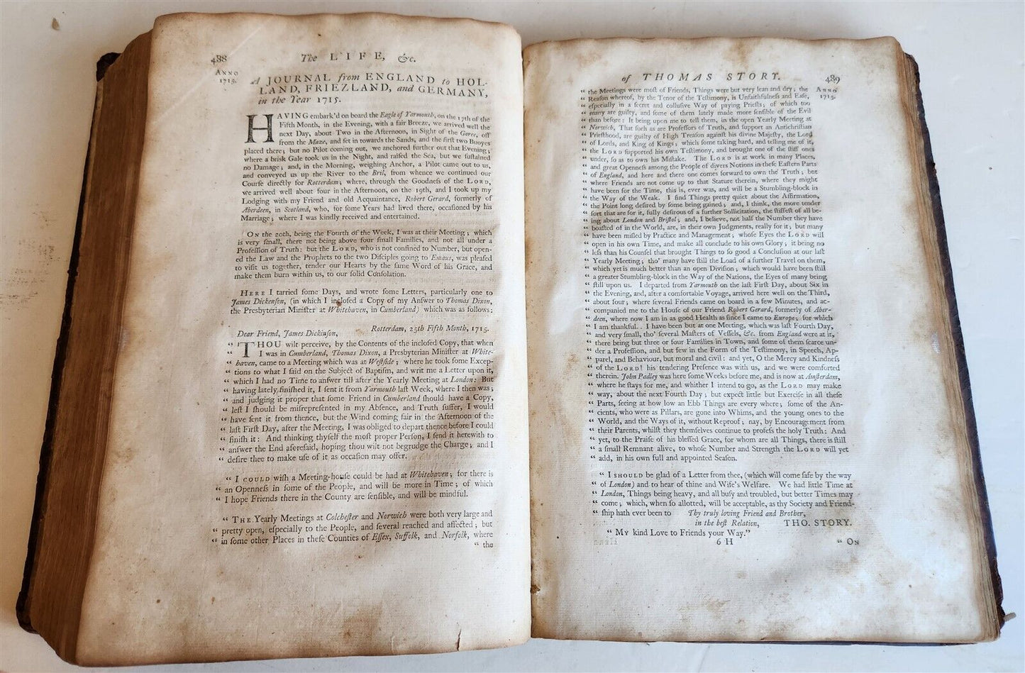 1747 QUAKERS HISTORY antique FOLIO A Journal of Life of Thomas Story IN ENGLISH