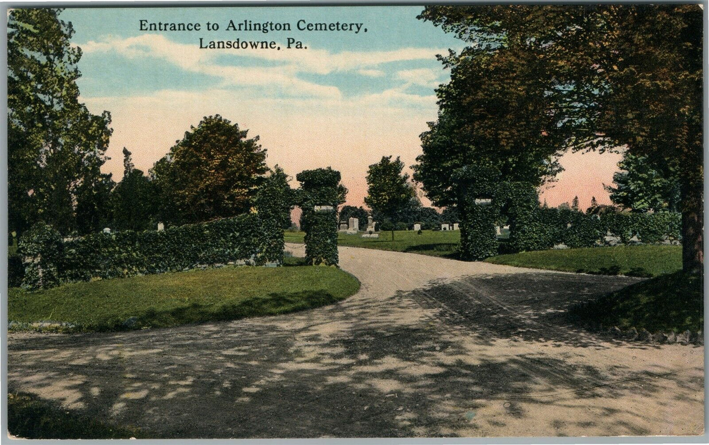 LANSDOWNE PA ENTRANCE TO ARLINGTON CEMETERY ANTIQUE POSTCARD
