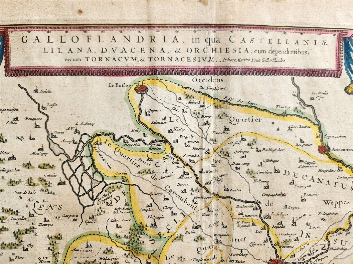 1640 MAP of FRANCE FLANDERS by WILLEM BLAEU antique AUTHENTIC hand colored