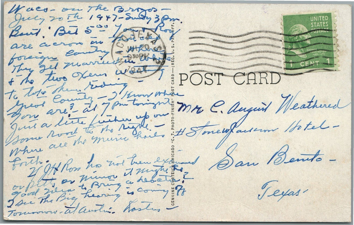 MARBLE FALLS TX FISHING ANTIQUE POSTCARD