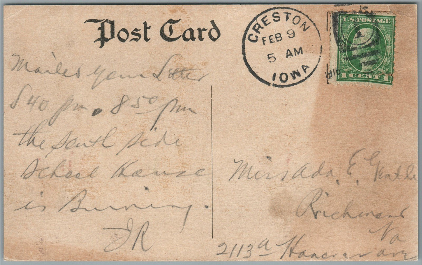 CRESTON IA COURTH HOUSE ANTIQUE POSTCARD