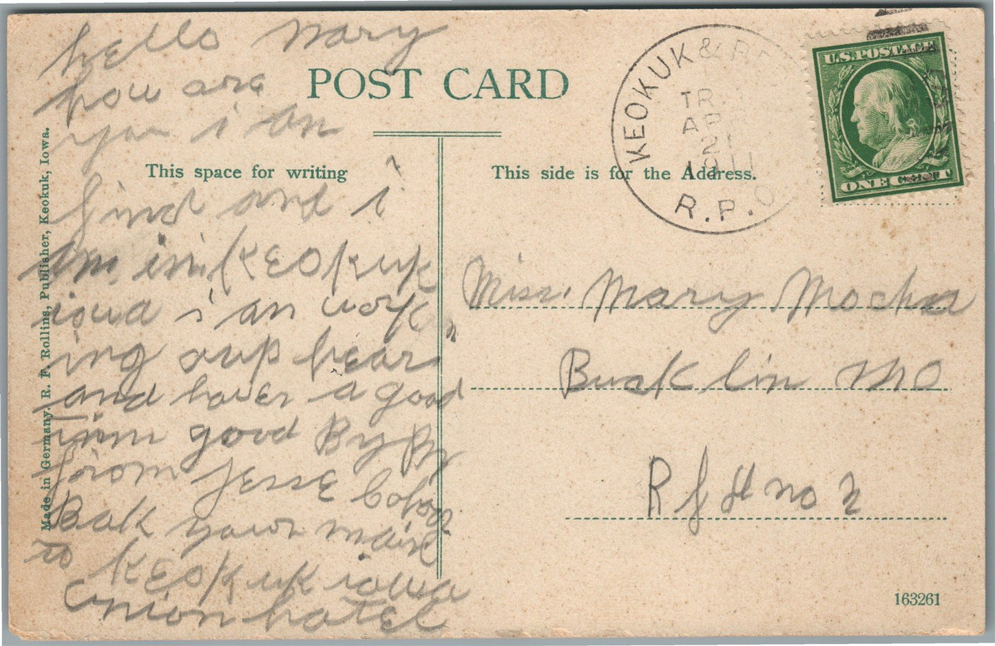 KEOKUK IA RAILROAD STATION RAILWAY DEPOT ANTIQUE POSTCARD