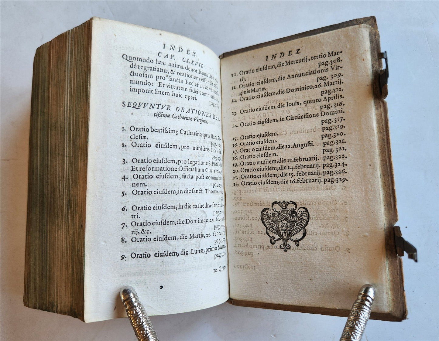1583 CATHERINA of SIENA ITALIAN MYSTIC antique AMAZING PIGSKIN BINDING w/CLASPS