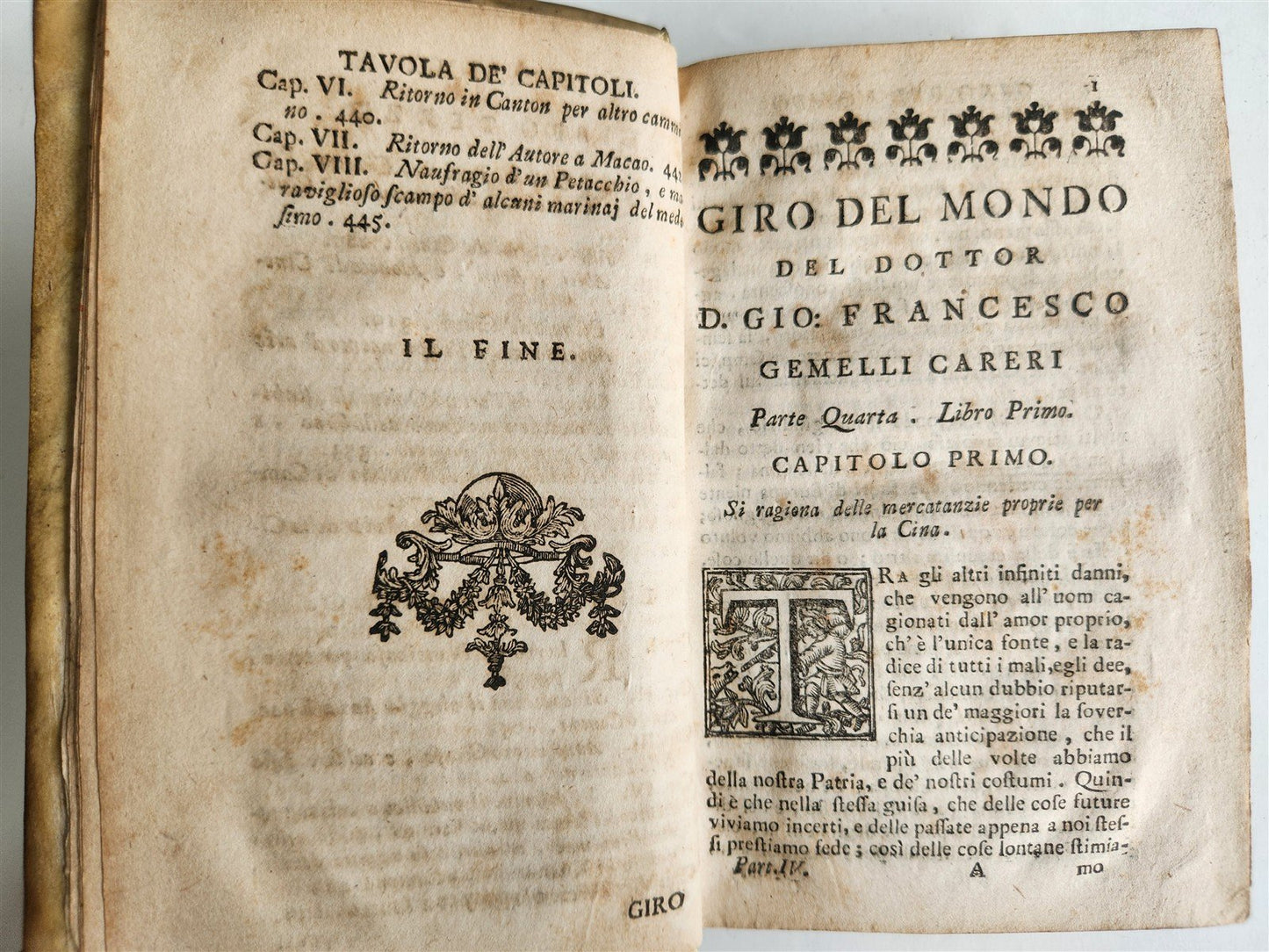 1721 TRAVELS to CHINA by Gio. Gemelli ILLUSTRATED antique VELLUM BINDING