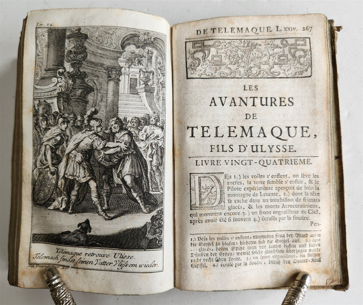 1760 ADVENTURES of TELEMACHUS in FRENCH antique ILLUSTRATED vellum bound